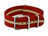 20mm James Bond Red / Khaki - Nylon Nato Ballistic Military Watch Band Strap G-10