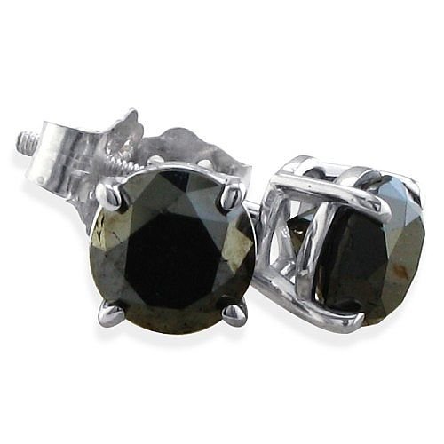 1ct Black Diamond Studs Earrings in 14k White Gold