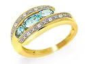 9CT YELLOW GOLD BLUE TOPAZ AND DIAMOND LADIES RING