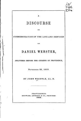 A Discourse in Commemoration of the Life and Services of Daniel Webster