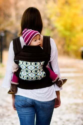 BabyHawk Oh Snap Baby Carrier Feeling Groovy on Espresso Straps with Dainty Baby Reusable Bag Bundle