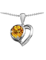 Original Star K (tm) Heart Shape Pendant With Round 7mm Genuine Citrine in 925 Sterling Silver