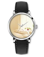 SPRAWL Aanalog Fashion Series Silver Ladies Watches of Genuine Black Leather Strap,Unique Wrist Watch for Women Girls Designed with A room with a rose