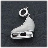 Gray Enameled Ice Skate Charm, Sterling Silver