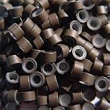100 PCS 5mm Brown Silicone Lined Micro Links Rings Beads for Installation for Feather and Hair Extensions