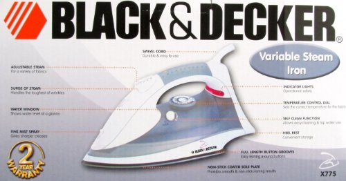 Black & Decker X775 Variable Steam Iron 1600W (220V Volts) NOT FOR USA USE (European Cord)