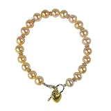 Key to My Heart Silver Charm Cultured Pearl Children Bracelet, Peach Pink