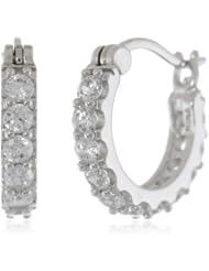 Platinum-Plated Sterling Silver Simulated Diamond Hoop Earrings