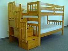 Stairway Bunk Bed Twin over Twin in Honey with 3 Drawers Built in to the Steps