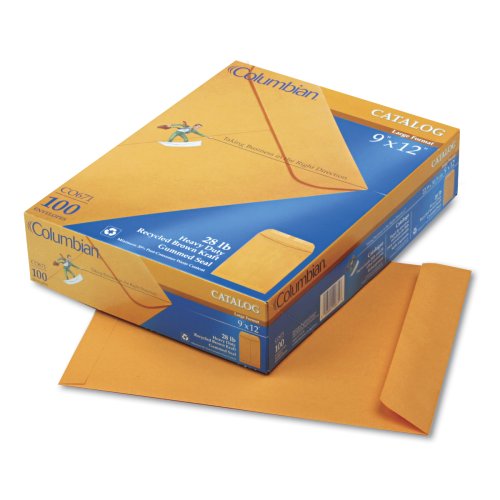 Columbian Brown Kraft Gummed 9 x 12 Inch Columbian Catalog Envelopes 100 Count (CO671)