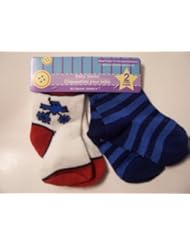 Single Detail Page Misc: Max Grey Baby Socks ~ Set of 2, 12-18 Months (Blue Monster Truck with Red Toes; Blue Stripes on Blue) - Max Grey