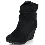 Damen bequeme halbschaft Stiefeletten mit Keilabsatz MQ1160 Black Gr. 38