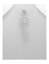 Key CZ Pendant Necklace In 92.5 Sterling Silver