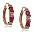 Natural Ruby & Diamond Hoop Earrings in Solid Yellow Gold