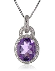 Sterling Silver Amethyst and Diamond-Accented Pendant Necklace, 18"