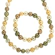 Shell Pearl Majorca Necklace Copper Gold Olive Tone 10.0-10.5mm 18" Single Strand With Bracelet Bucasi