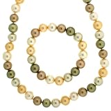 Shell Pearl Majorca Necklace Copper Gold Olive Tone 10.0-10.5mm 18