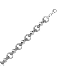Sterling Silver Multi Strand Bead Chain Bracelet with Rings and Rhodium Plating
