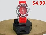 New Geneva Red Watch with 5 Layers of Stones Silicone Band FREE Extra Battery