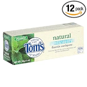 Tom's of Maine Natural Anticavity Fluoride Toothpaste, Spearmint, 1-Ounce Tubes (Pack of 12)
