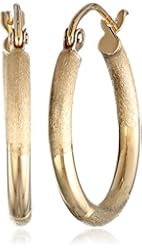 10k Yellow Gold 2mm High Polish and Matte Hoop Earrings