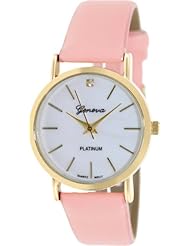 Geneva Platinum Womens 9816.PEACH.GOLD Pink Cloth Analog Quartz Watch with White Dial