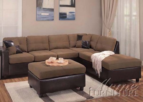Sectional Sofa and Ottoman Set in Saddle Fabric