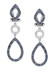 14k White Gold 0.14 Ctw Blue Sapphire Dangling Earrings