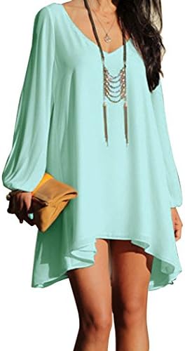 NianNvJiao Women's Cyber Monday Cyber Monday Chiffon Solid Color Drape Effect Popular Dress Mintgreen L