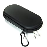COSMOS ® Black Color Hard travel case cover bag with carabiner memory/game card pocket for Playstation PS Vita + Cosmos Brand LCD touch screen Cleaning Cloth