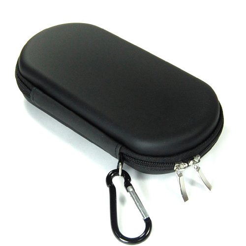 COSMOS ® Black Color Hard travel case cover bag with carabiner memory/game card pocket for Playstation PS Vita + Cosmos Brand LCD touch screen Cleaning Cloth