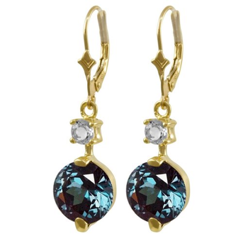 Childrens Toyshop  Jewelry : 10k Yellow Gold Created Alexandrite and White Topaz Leverback Earrings
