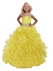 Girls Floor Length Organza One Shoulder Sequined Lace Crystal Crystals Beaded Flower-Girl Dress/Pageant Dress 