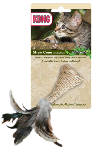 KONG Naturals Straw Cone  Feathers Cat Toy, Colors 