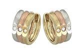 14K Tri-Color Gold Diamond Hoop Earrings