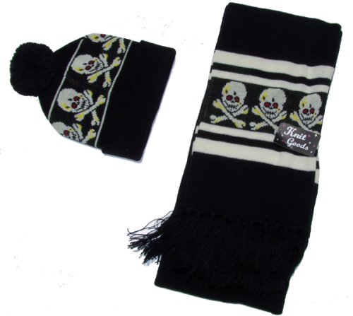 SKULL PRINTED SCARF AND HAT SET