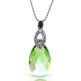 Green Crystal Teardrop Silver Pendant Necklace Used Swarovski Crystals