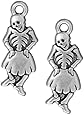 Silver Plated Pewter Dia De Los Muertos Dancing Senorita Pendant Charm 27mm (1)