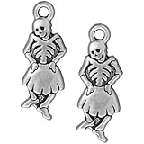 Silver Plated Pewter Dia De Los Muertos Dancing Senorita Pendant Charm 27mm (1)