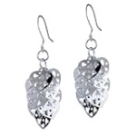 925 Sterling Silver Hollow Carved Heart Cluster Jewelry Dangle Earrings