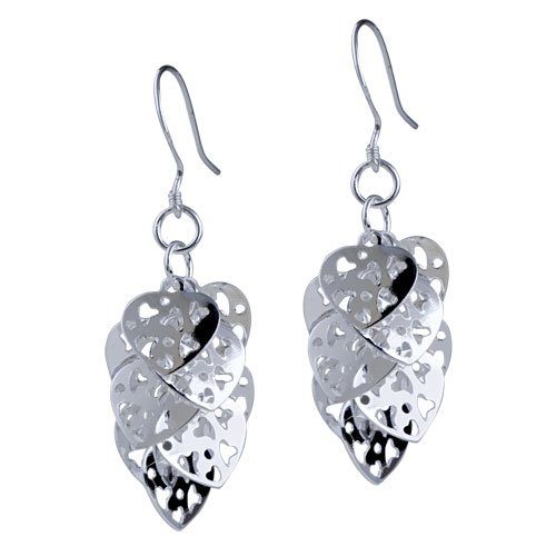 Pugster 925 Sterling Silver Hollow Carved Heart Cluster Jewelry Dangle Earrings