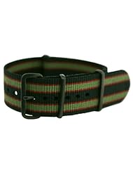24mm Classic PVD Nylon Striped Black / Green / Red - Easily Interchangeable Replacement Military Watch Strap / Band - Fits All Watches!!!