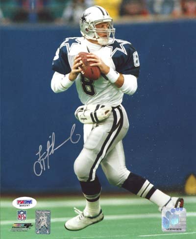 Troy Aikman Autographed Dallas Cowboys 8x10 Photo in Silver PSA/DNA