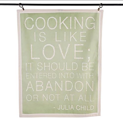 Aprons and Tea Towels with Julia Child Quotes (Tea Towel, Cooking is like Love; it should be enetered into with abandon or not at all)