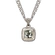 925 Silver & Green Amethyst Modern Square Pendant with 18k Gold Accents