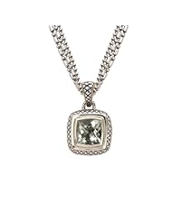 925 Silver & Green Amethyst Modern Square Pendant with 18k Gold Accents