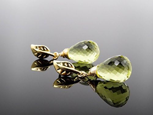 "Be-leaf in Sparkle" Briolette Cut Lemon Citrine Gemstone Earrings in 22k Gold Vermeil