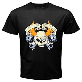 Black T-Shirt of Live Fast Die Young Skull Flames and Pistons (Harley Davidson, Hog, Motorcycle Riding, Bike Riding, West Coast Choppers, Orange County Choppers, American Chopper)