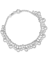 Sterling Silver Rolo with 4 and 6mm Bead Dangle Bracelet - 7 Inch