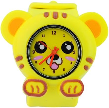 Kids Watches Slap-on Adorable Tiger Shaped Dial Silicone Quartz Wrist Watch with Removable Watchband - Yellow Color